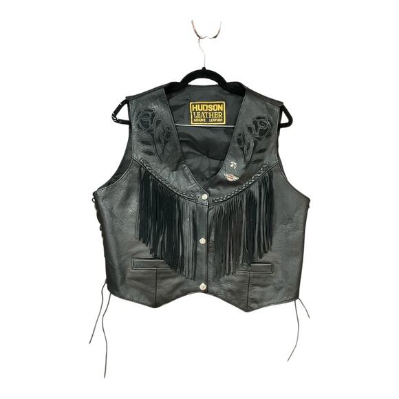 Hudson Leather Vest Men XL Harley Davidson Fringe - Picture 1 of 4